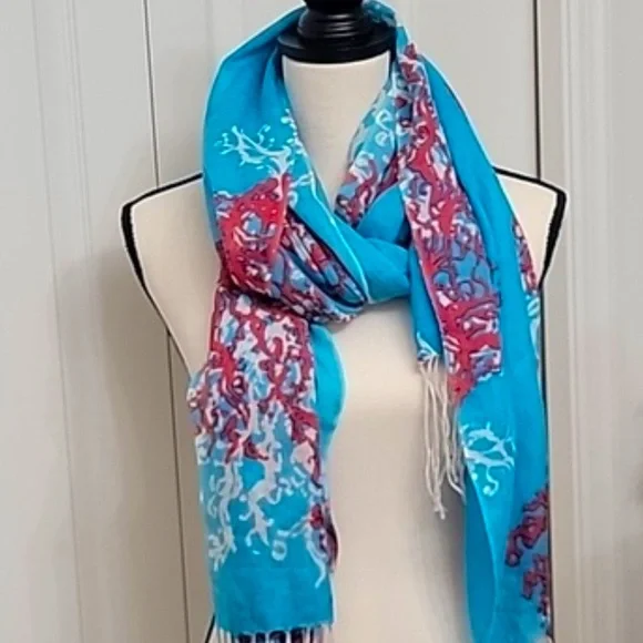 Lilly Pulitzer / Scarf / Coral Blue and Red Orange Scarf - Picture 2 of 8